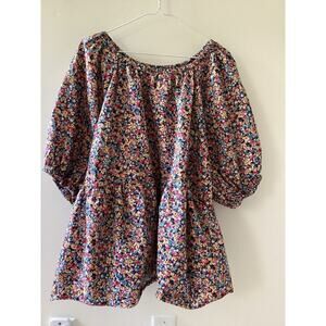 OLD navy multi floral,puff sleeves, boat neck peplum blouse